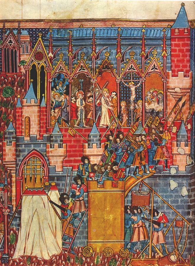 A medieval manuscript showing the Siege of Jerusalem.